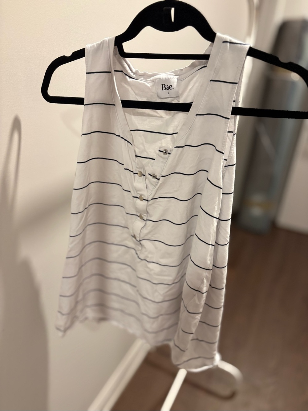 Bae the Label Nursing and Maternity White & Black Striped Lace-Up Tank Top